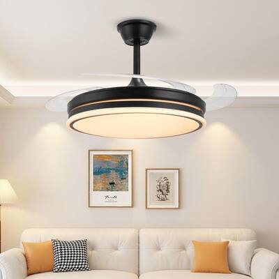 47 Inch Retractable Ceiling Fans with Lights, Modern LED Ceiling Fan Lights with Remote Control