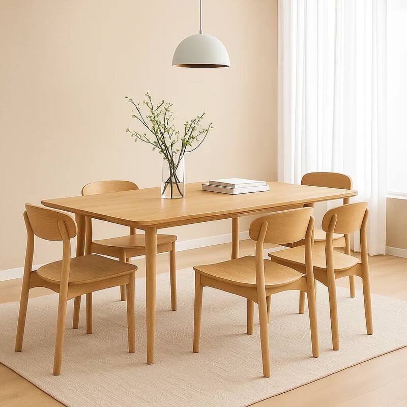 Aruk Dining Table, 79 Inch Brown Wood Tabletop, Rounded Edges - Powder Brown