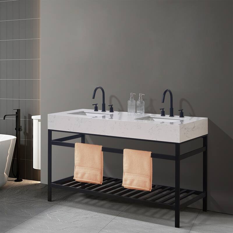 Altair Merano Stainless Steel Vanity Console with Stone Countertop, no Mirror