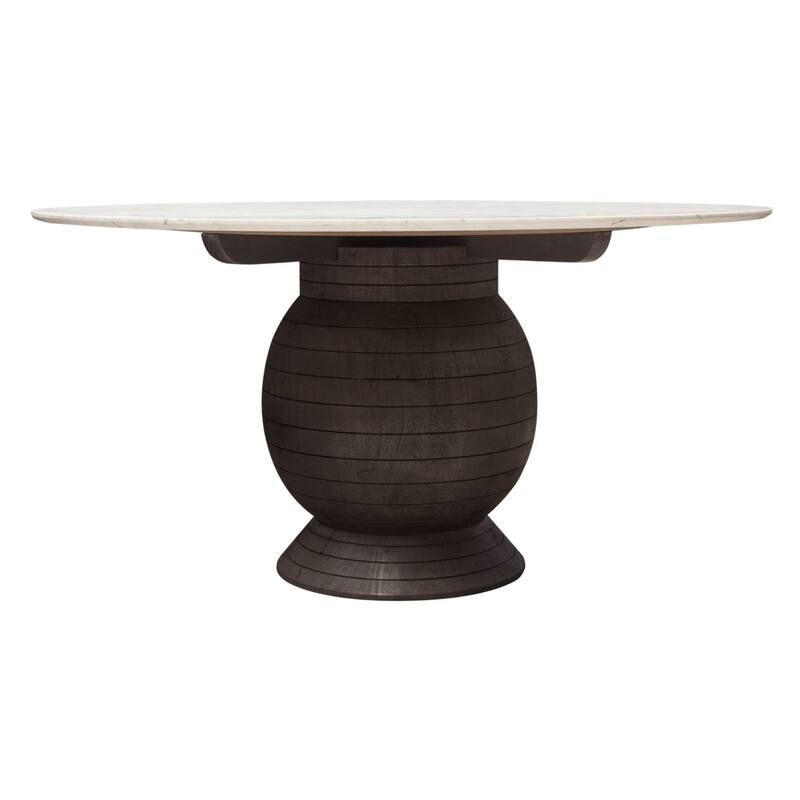 Hizy Dining Table, 60 Inch, Round White Marble Top, Acacia Wood Base - White, Espresso Brown