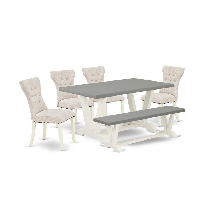 HomeStock 6-Piece Rectangle Natural Oak Finish Solid Wood Top Dining Table with 1-Bench, 4-Chairs