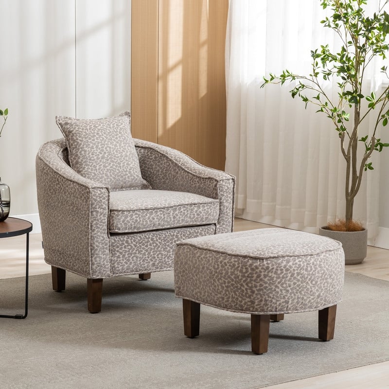 SEYNAR Mid Century Modern Barrel Chair Upholstered Club Accent Chair with Ottoman