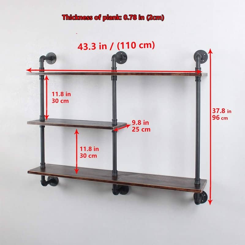3-Tier Wall Mount Shelf - 9.8"D x 43.3"W x 37.8"H