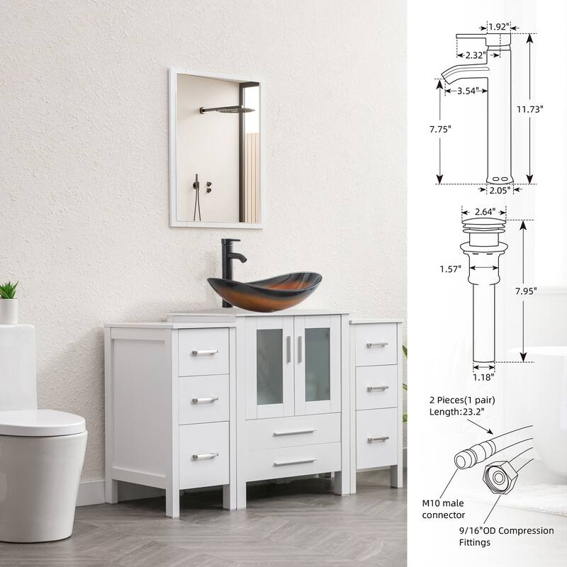 48" Bathroom Vanity Set Vessel Sink Faucet W/ Small Cabinet Combo