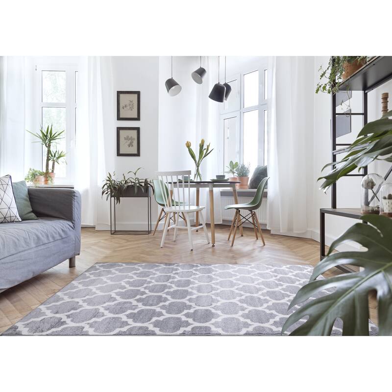 Covington Collection - Grey/Cream Ogee Pattern Rug
