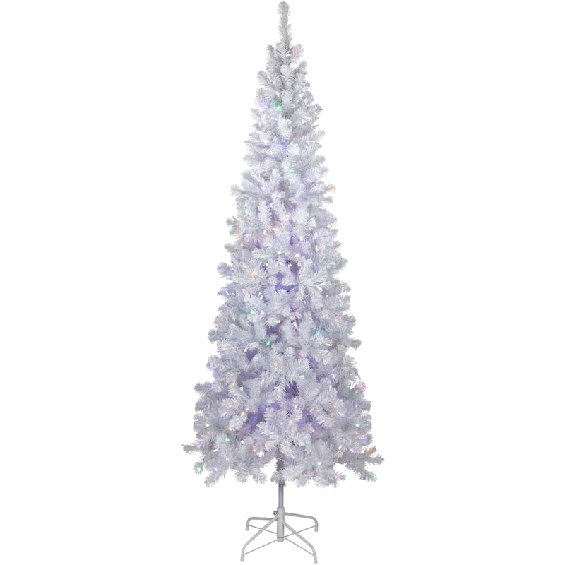 7.5' White Winston Pine Artificial Christmas Tree - Multi LED Lights - 7.5 Foot