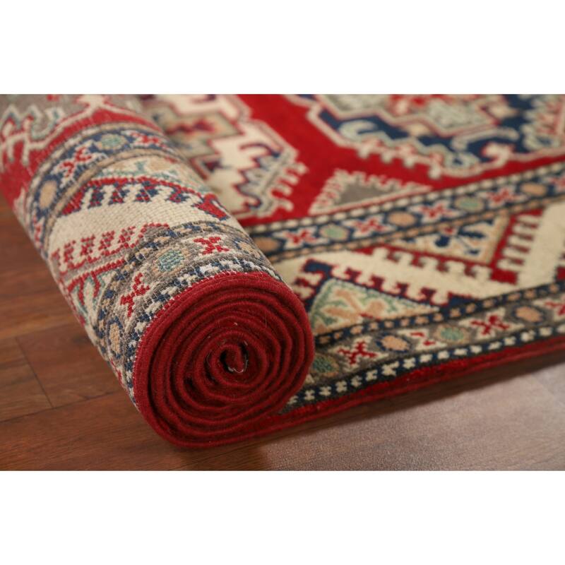Geometric Kazak Runner Rug Handmade Wool Carpet - 2'7" x 10'7"