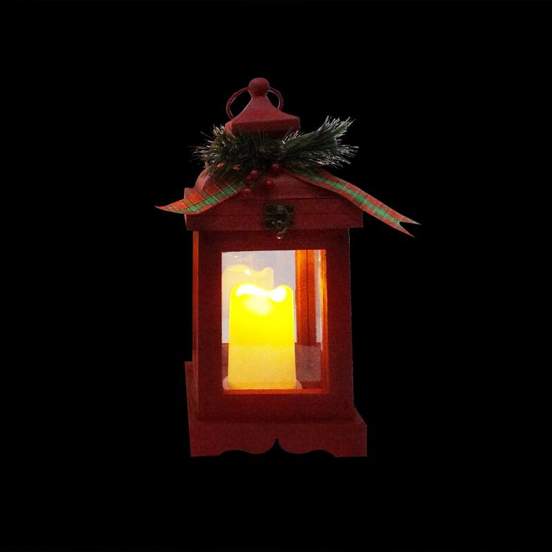 Alpine Corporation Metal and Glass Lantern with Warm LED Light Faux Candle