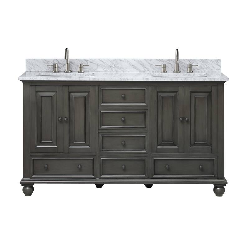 Avanity Thompson 60 in. Double Sink Bathroom Vanity with Carrara Marble Top - 61"W x 22"D x 35"H