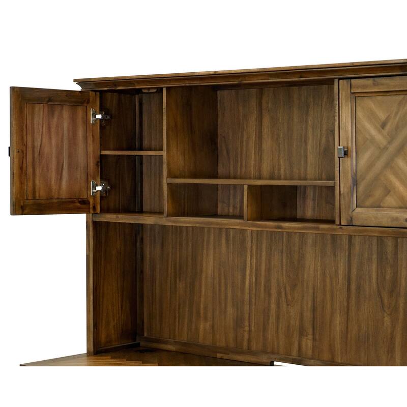 Traditional Wood Hutch With Doors, Storage Hutch, Office Storage, Fully Assembled, Brown