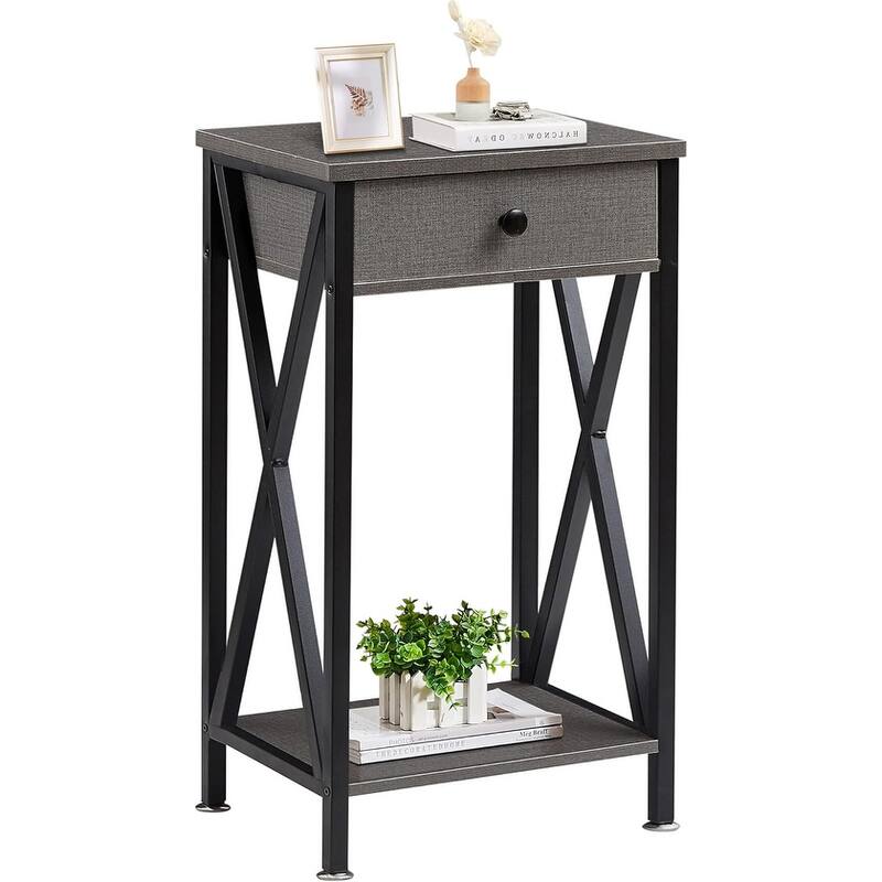 VECELO 28 Inch Modern End Table Space and Drawer Night Stand X-Design Nightstands for Living Room