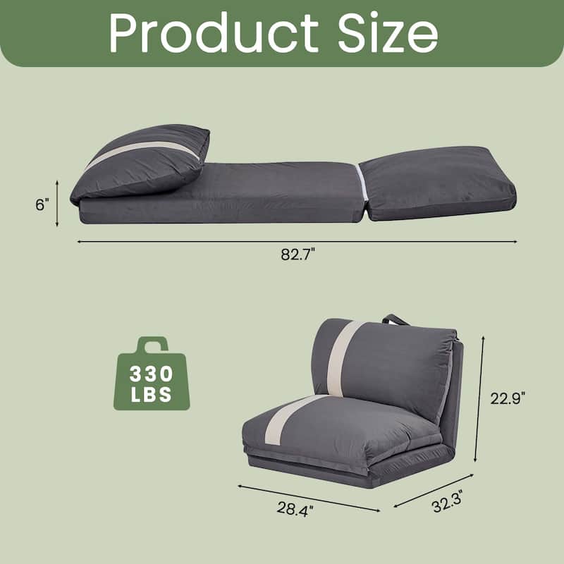 Floor Sofa Bed with 6-Position Adjustable, Sleeper Sofa with 5-Second Foldable, Upholstered Bean Bag Base & Pillow