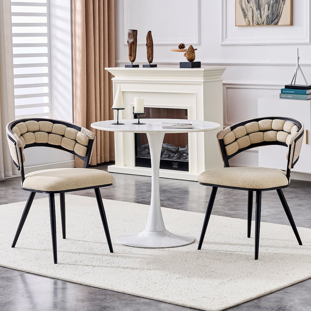 Set of 2 Beige Black Velvet Dining Chair Accent Chair Vanity Chair Reception Chair Side Chair with Metal Legs