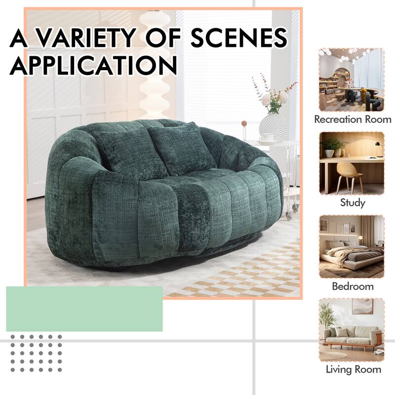 HOMEFUN Chenille Upholstered Durable Comfort Lounger High Back Bean Bag Loveseat Sofa