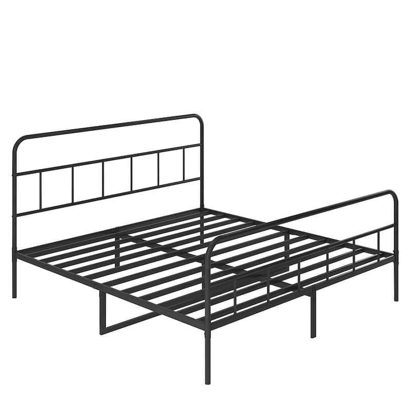 Metal Platform Bed with Wave Shape Wooden Headboard