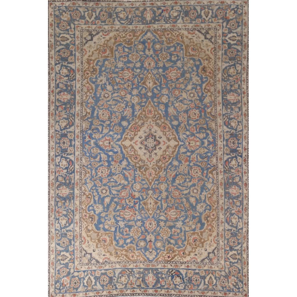 Blue Tabriz Persian Vintage Area Rug Handmade Floral Wool Carpet - 7'8"x 11'3"
