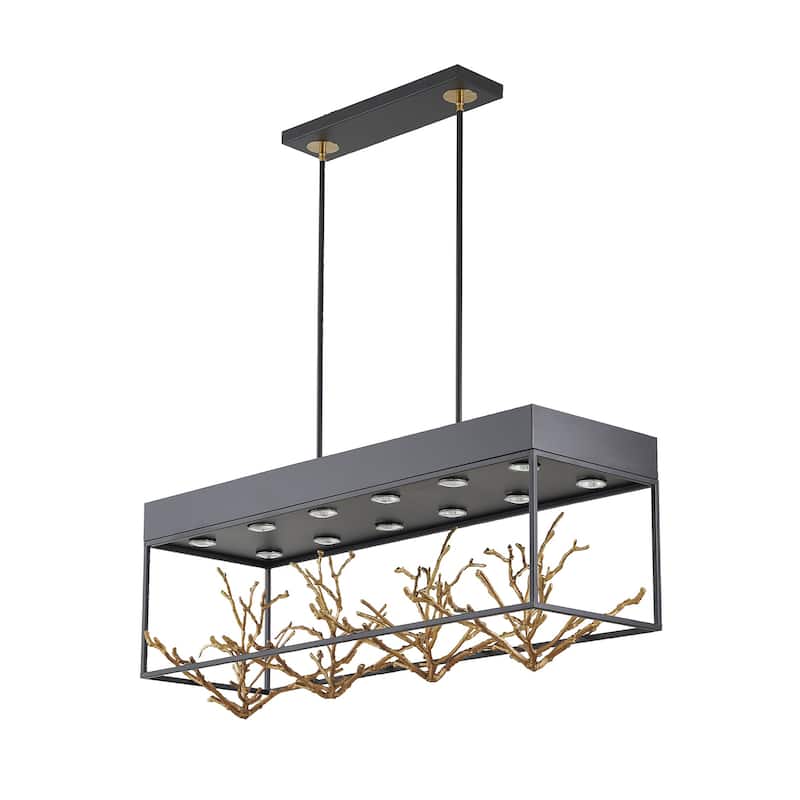 12-Light Matte Black Pendant With Gold Branch Accents