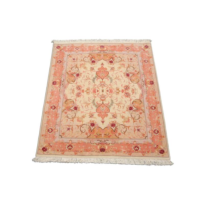 3'5''x3'1'' Hand Knotted Wool Ivory Traditional 300 KPSI Rug - 3' 5'' x 3' 10''