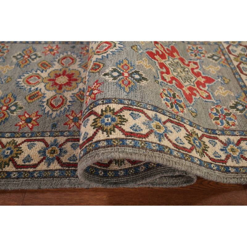 Kazak Oriental Runner Rug Hand-Knotted Grey Wool Carpet - 2'2" x 5'11"
