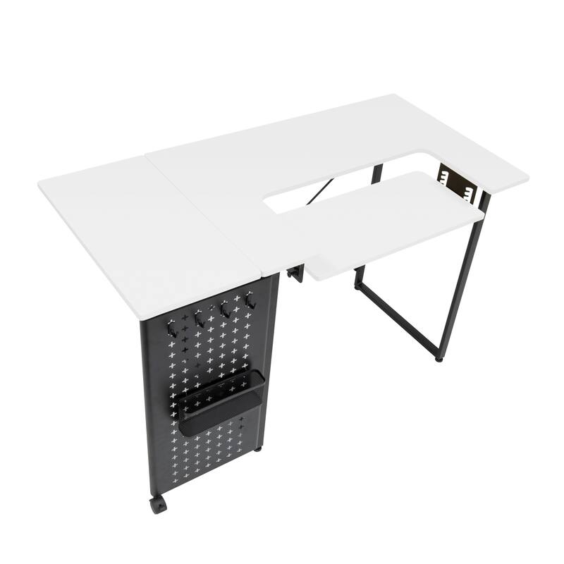 Sew Ready Pivot Sewing Table with Storage Panel and Adjustable Platform