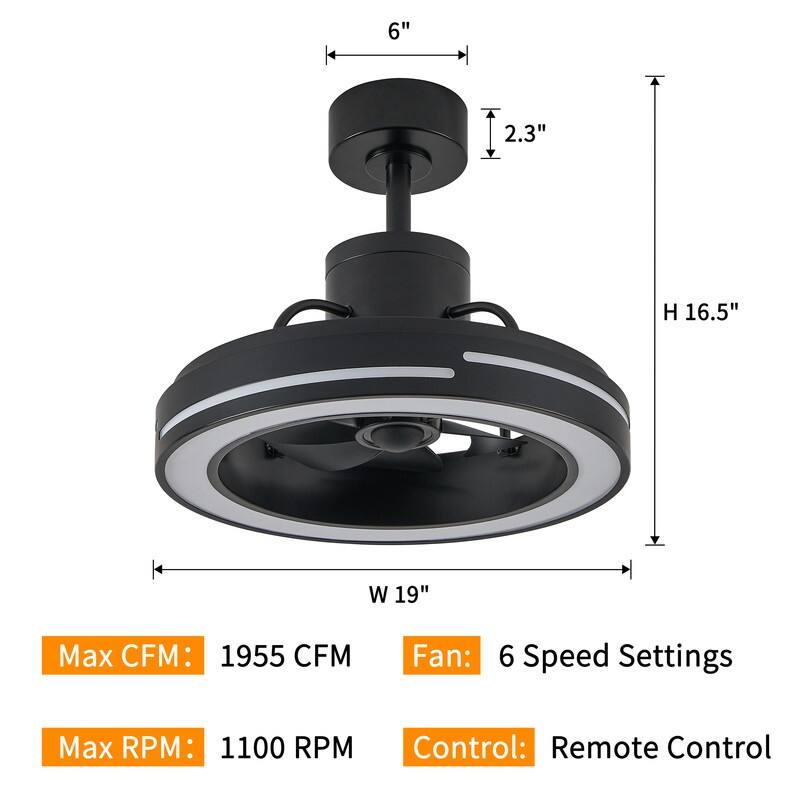KAWOTI 18.97" Modern Black Integrated LED Fandelier