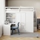 preview thumbnail 2 of 13, Full Size Loft Bed with Wardrobe, Desk, Foldable Shelves & Private Dressing Area for Efficient Storage and Workspac, White