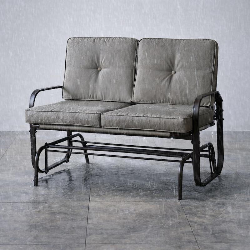 Winston 2-Person Brown Steel Outdoor Loveseat Glider with Polyester Tan Cushion - N/A