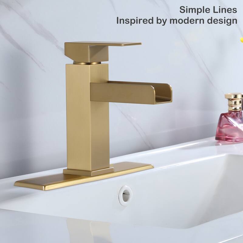 Modland Bathroom Waterfall Faucet Single Hole With Deck Plate in Black / Gold, Deck Mounted
