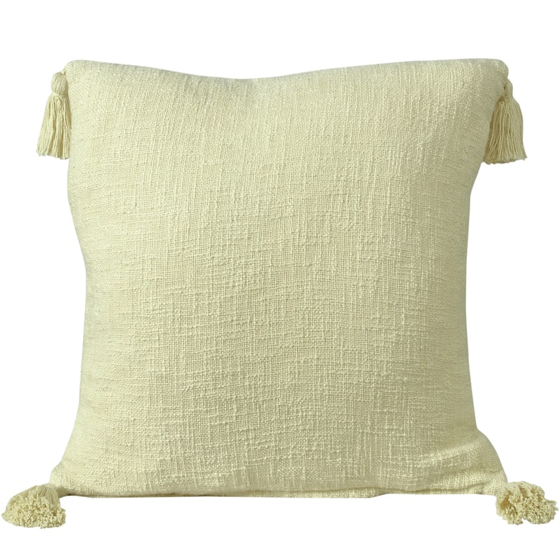 Hand Woven Square Throw Pillow with Tassels - 20" - Lemonade Yellow