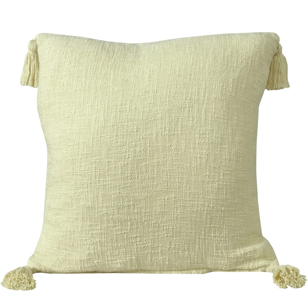 Hand Woven Square Throw Pillow with Tassels - 20" - Lemonade Yellow
