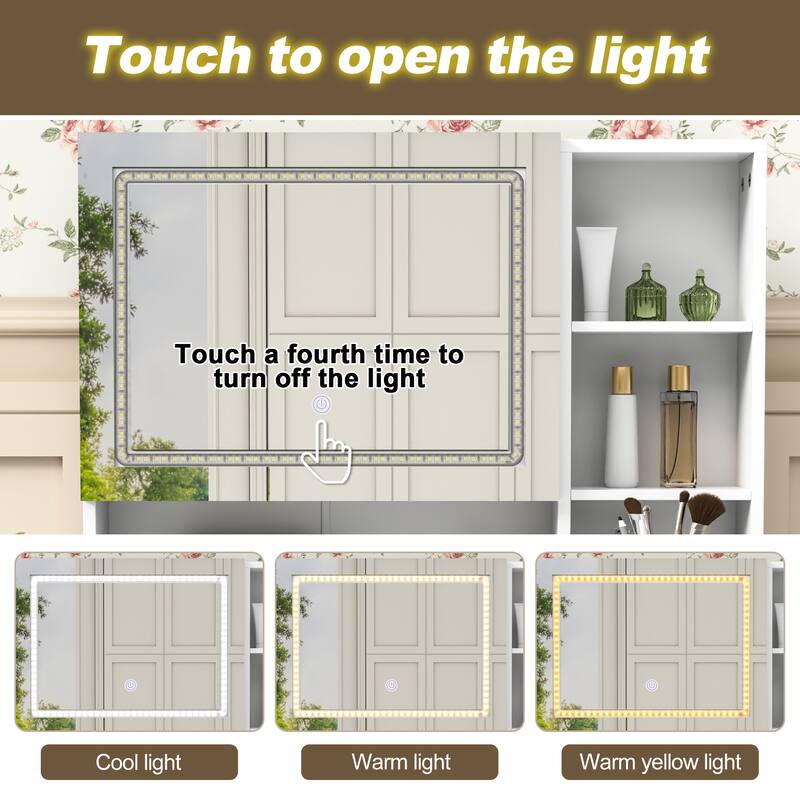 Makeup Vanity Desk With Touch Screen Lighted Sliding Mirror Stool