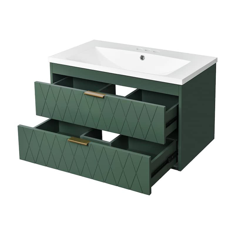 30-Inch Wall-Mounted Bathroom Vanity with Resin Sink & Storage Drawers - Modern Floating Design