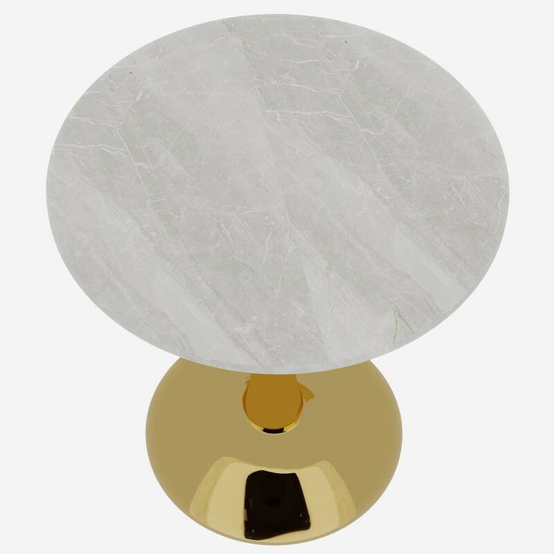 27.6" Mid-Century Modern Style Dining Table, Accommodates 2-4 People, Featuring A Round White-Veined Marble Tabletop