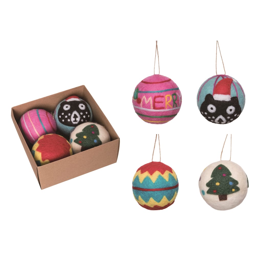 Transpac Foam 7.09 in. Multicolor Christmas Tufted Bright Ornament Set of 4 in Craft Pkg