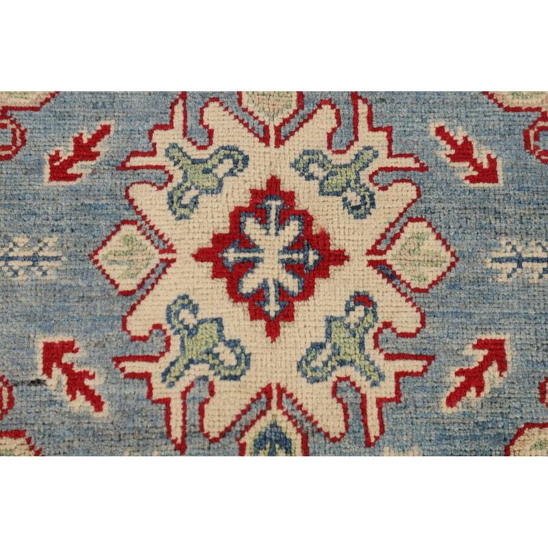Light Blue Traditional Kazak Oriental Rug Hand-Knotted Wool Carpet - 4'9" x 6'10"