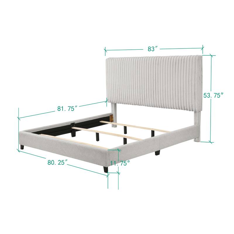 Bridgevine Home Minky Stone Grey Channel Headboard Upholstered Platform Bed