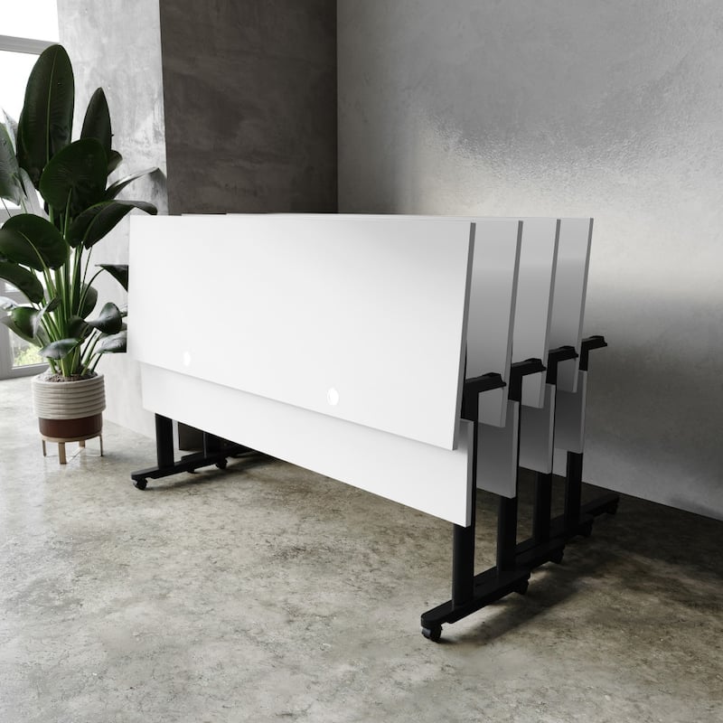 Commercial Nesting Flip Training Table with Steel Frame and T-Legs - 23.5"W x 72"D x 30"H