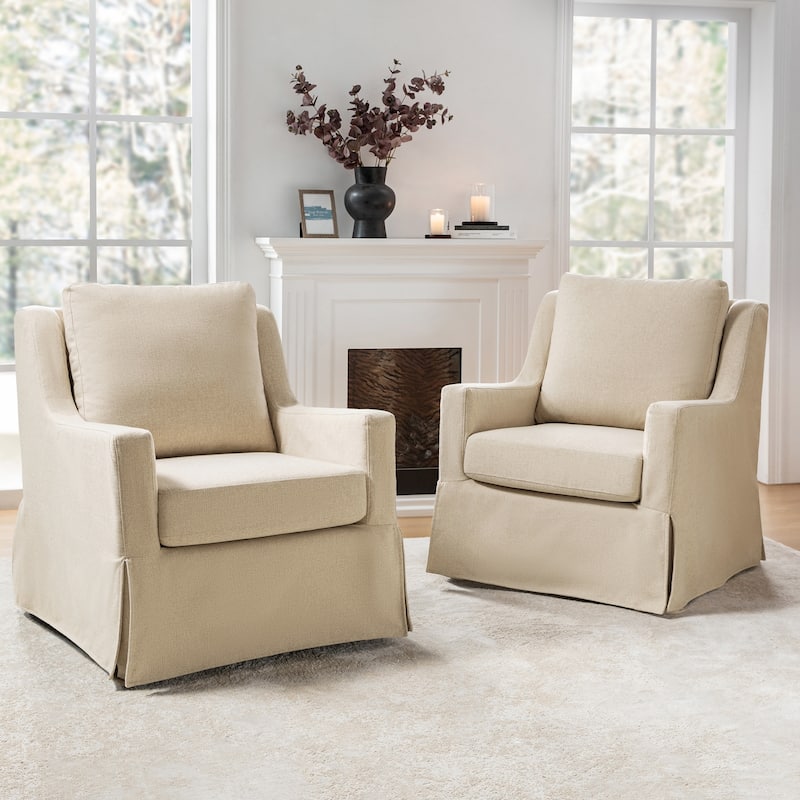 Stan Farmhouse Slipcover Rocking Swivel Chair Set of 2 by HULALA HOME - Linen