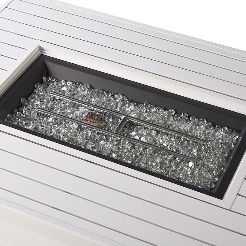 Rectangular 48 in. x 36 in. Aluminum Propane Fire Pit Table, Glass Beads, Two Covers, Lid, 57,000 BTUs - N/A