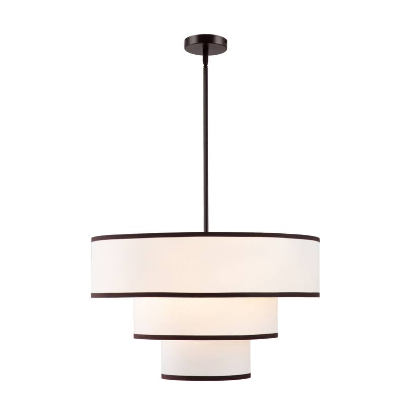 Modern Chandelier 24" 5-Light Bronze Tiered Drum Linen Shade