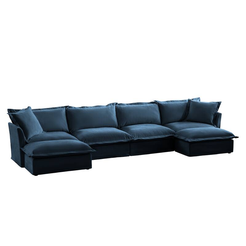 156.6" Chenille U-Shaped Sectional with 4-Seater and French Edge Pillows & Cloud Cushions