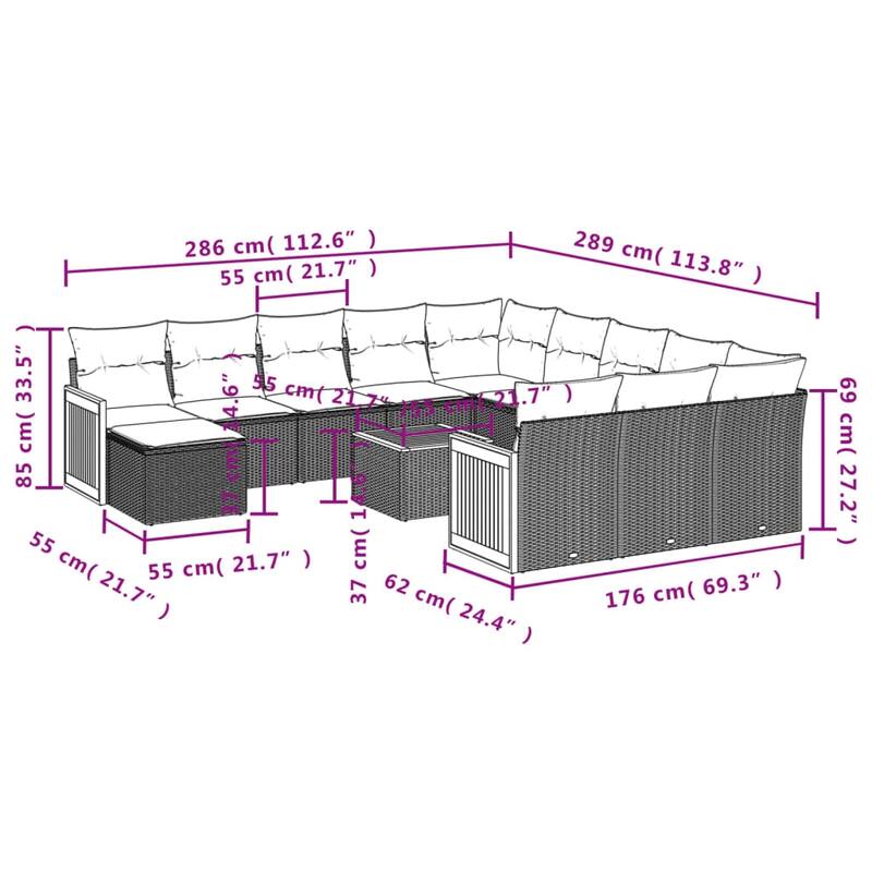 vidaXL Garden Sofa Set Black - 21.7 x 21.7 x 14.6