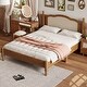 preview thumbnail 1 of 8, Queen Size Wooden Platform Bed with Natural Rattan Headboard, Vintage Bed Frame with Wooden Slat Support, Walnut Walnut聽