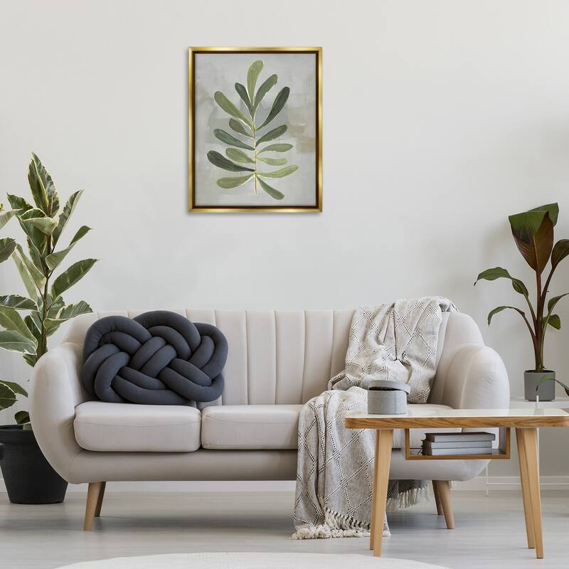 Stupell Single Green Leaf Branch Framed Floater Canvas Wall Art Design By Lanie Loreth