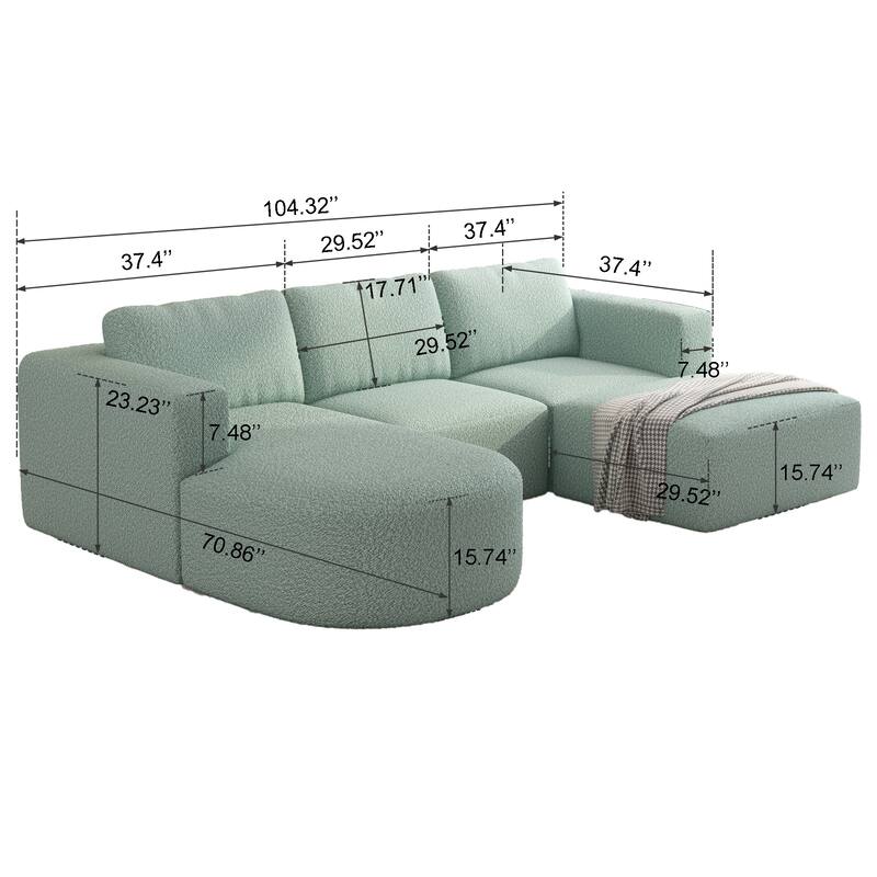 104.3" Yarn Fleece U-Shaped Sleeper Sectional Sofa with Ottoman