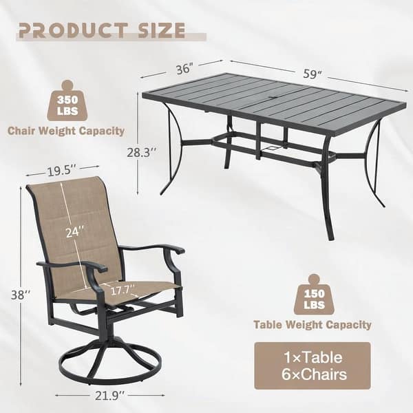 dimension image slide 4 of 5, Versatile Outdoor Dining Sets w Swivel/Folding Chairs & Steel Slat Table and HDPE Dining Table Set for Gardens, Patios