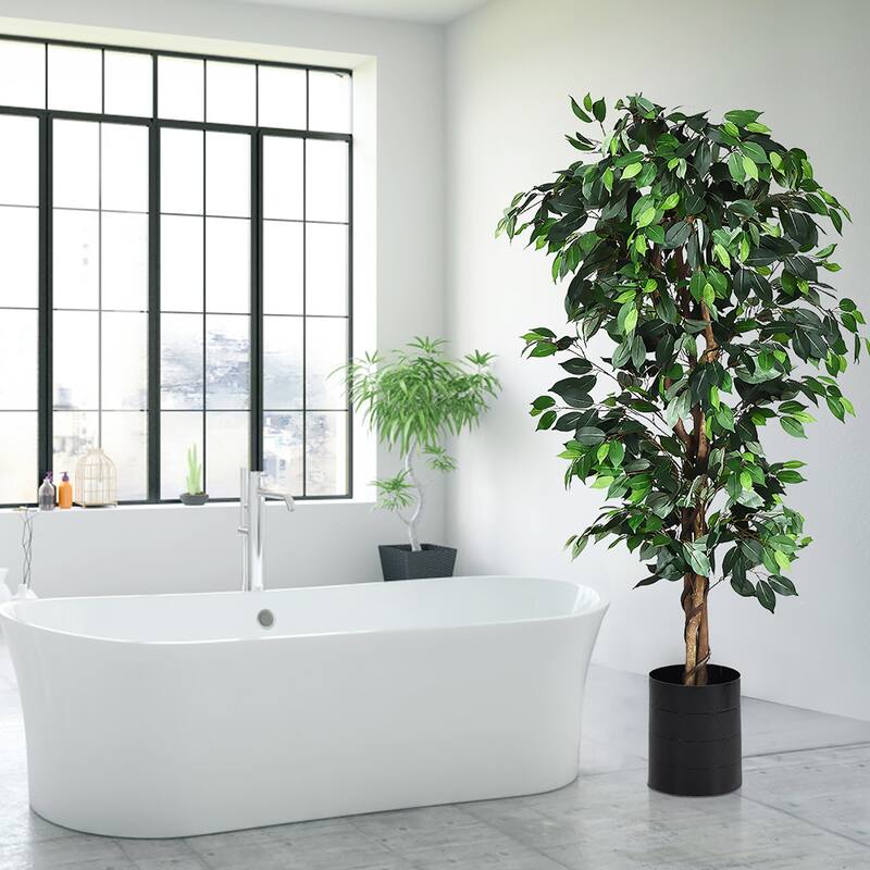 Costway 6 Ft Artificial Ficus Silk Tree Home Living Room Office Decor - See Details