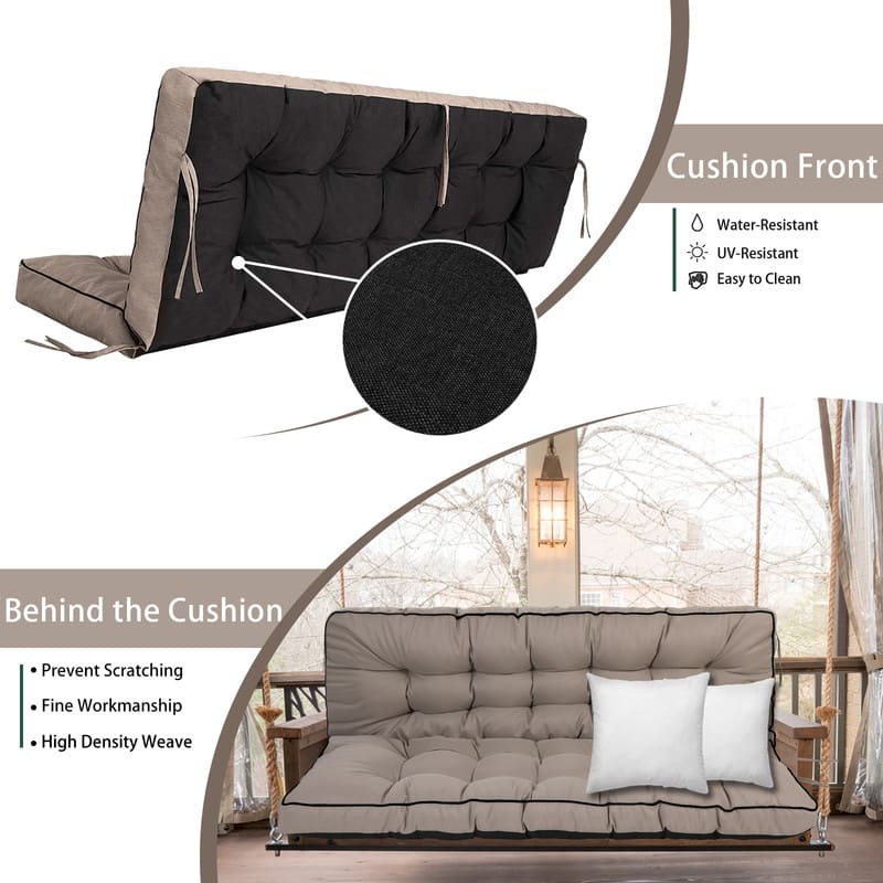 Outdoor Swing Cushions 55 inch, Waterproof Porch Swing Cushions 3 Seater Replacement with Backrest, 4" Thicken Bench Cushion