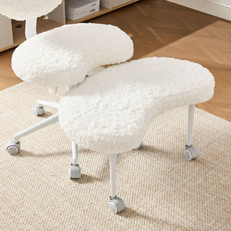 Rossetta Cute Fluffy Design Criss Cross Desk Chair with Lumbar Support and 360-Degree Swivel Footstool