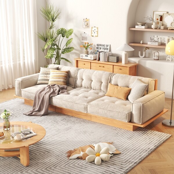 JASIWAY Corduroy Beige Sofa With Wood Frame - Bed Bath & Beyond